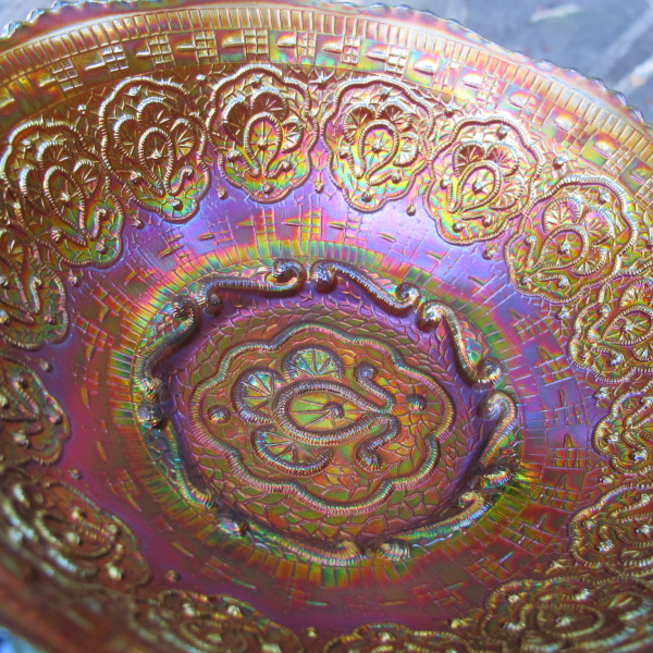 Antique Fenton Persian Medallion Amethyst Carnival Glass Flared Round Bowl