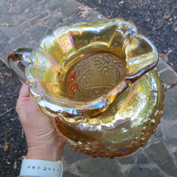 Antique Fenton Orange Tree Orchard Marigold Carnival Glass Water Pitcher