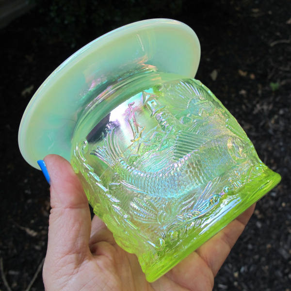 Fenton Vaseline Opal Seacoast Carnival Glass Spittoon