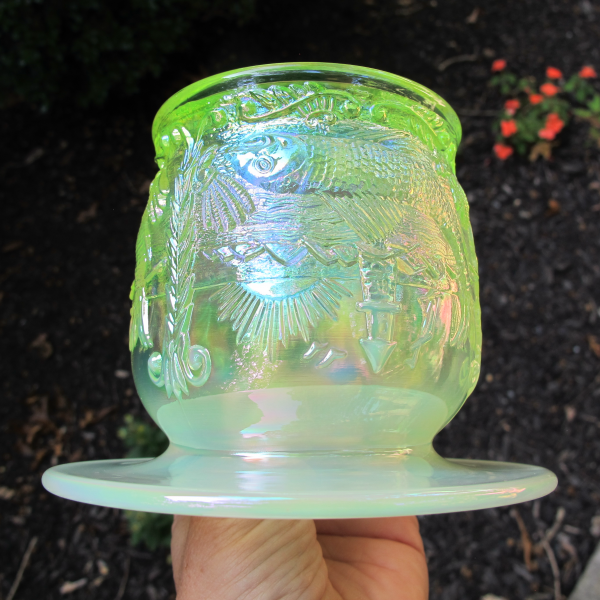 Fenton Vaseline Opal Seacoast Carnival Glass Spittoon