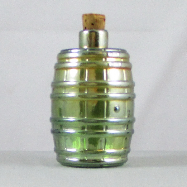 Antique Imperial Green Little Barrel Carnival Glass Novelty Bottle