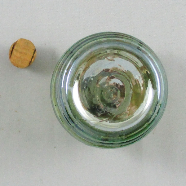 Antique Imperial Green Little Barrel Carnival Glass Novelty Bottle