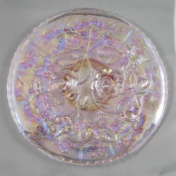 Imperial Open Rose Pink Carnival Glass Chop Plate