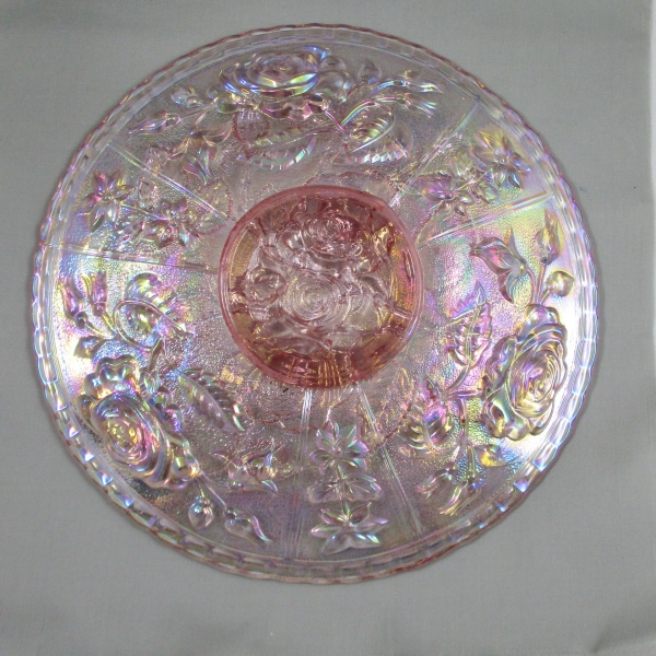 Imperial Open Rose Pink Carnival Glass Chop Plate