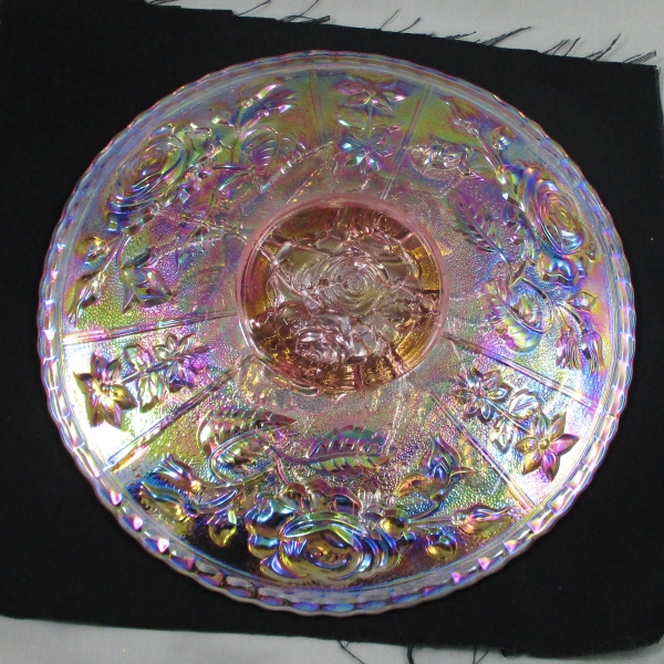 Imperial Open Rose Pink Carnival Glass Chop Plate