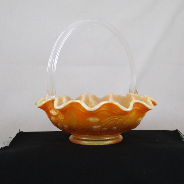 Fenton Peach Opal Persian Medallion Carnival Glass Basket