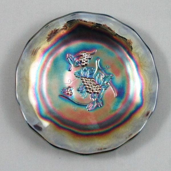 St. Clair for S.C.G.C. Blue Paneled Grape Carnival Glass Small Plate