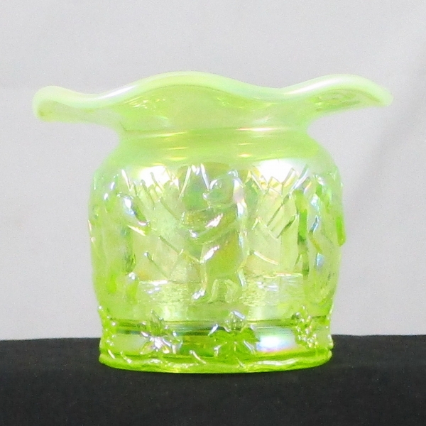 Fenton Vaseline Opal Frolicking Bears Carnival Glass Spittoon