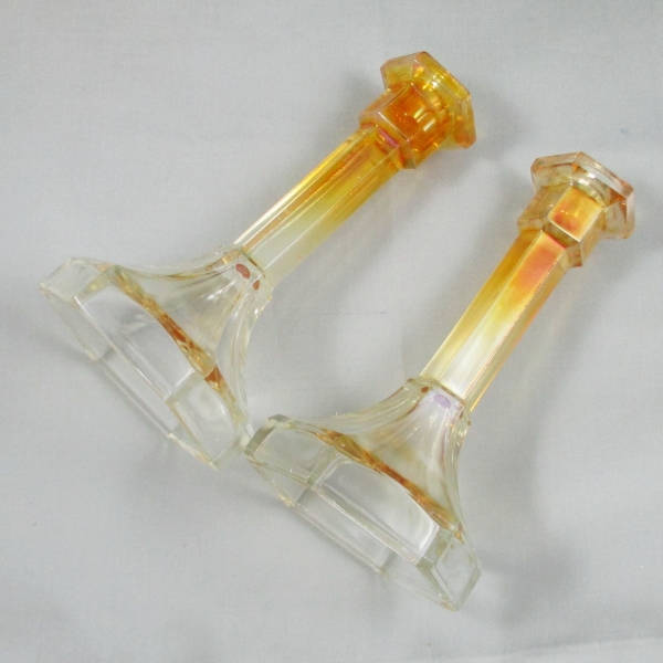 Antique Imperial Marigold Chesterfield Carnival Glass Candle Holders