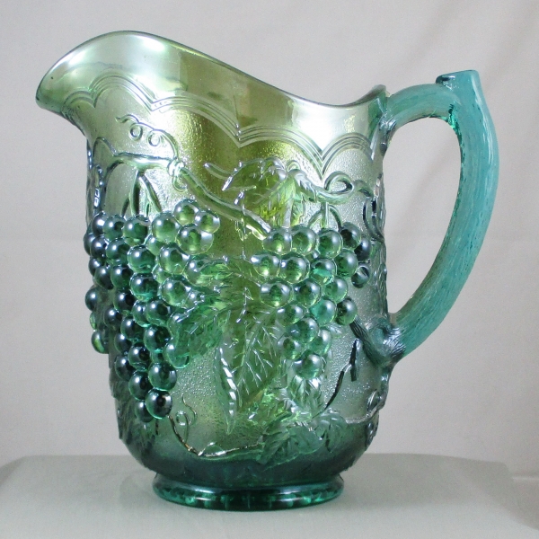 Antique Imperial Teal Aqua Imperial Grape Carnival Glass Water Pitcher