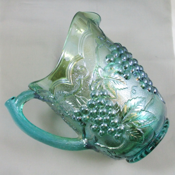 Antique Imperial Teal Aqua Imperial Grape Carnival Glass Water Pitcher