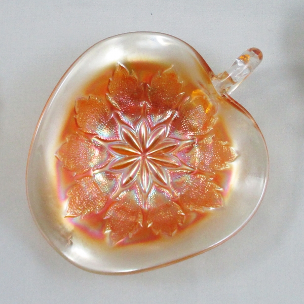Antique Dugan Leaf Rays Marigold Carnival Glass Spade Nappy