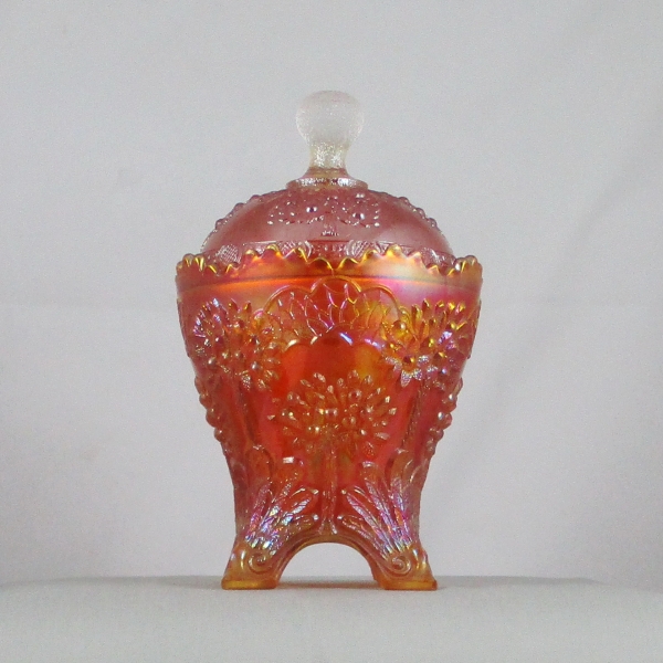 Antique Fenton Orange Tree Marigold Carnival Glass Sugar Bowl w Lid