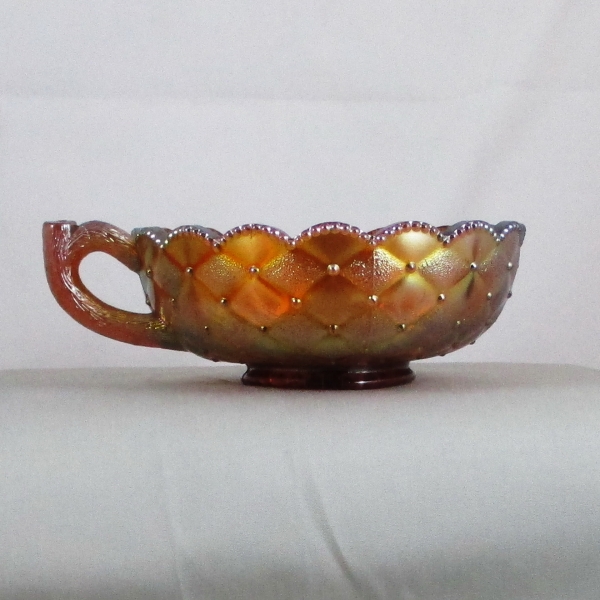 Antique Imperial Pansy Amber Carnival Glass Handled Nappy