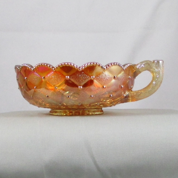 Antique Imperial Marigold Pansy Carnival Glass Handled Nappy