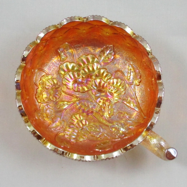 Antique Imperial Marigold Pansy Carnival Glass Handled Nappy