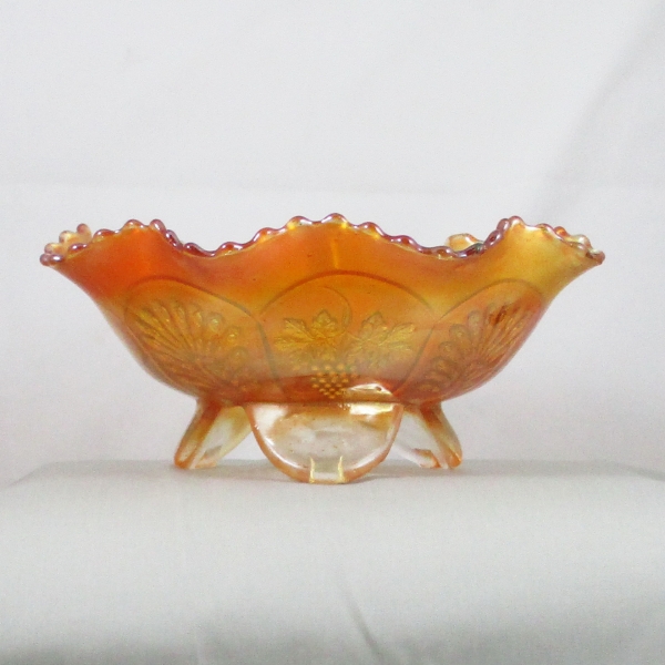 Antique Fenton Marigold Peacock and Grape Carnival Glass Ruffled Bowl