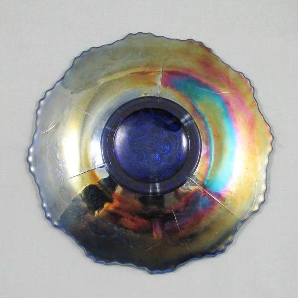Antique Fenton Blue Persian Medallion Carnival Glass Small Plate