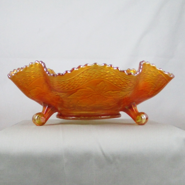 Antique Fenton Marigold Two Flowers Carnival Glass Footed Bowl
