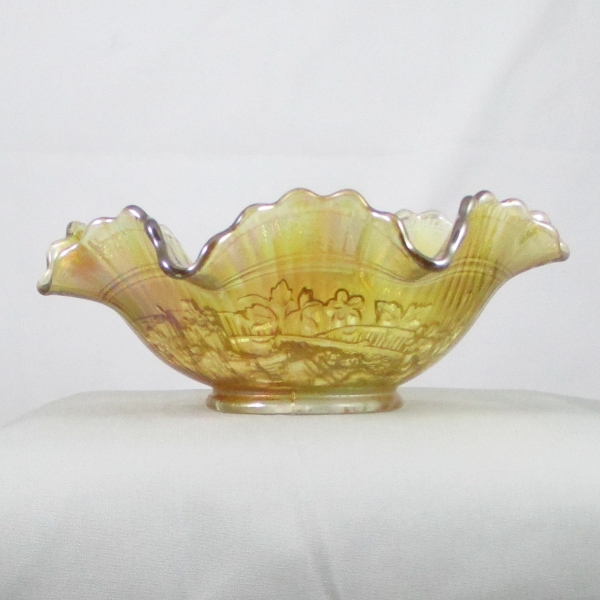 Antique Imperial Windmill Pastel Marigold Carnival Glass Bowl