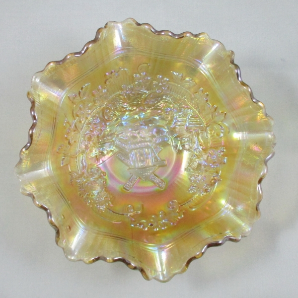 Antique Imperial Windmill Pastel Marigold Carnival Glass Bowl