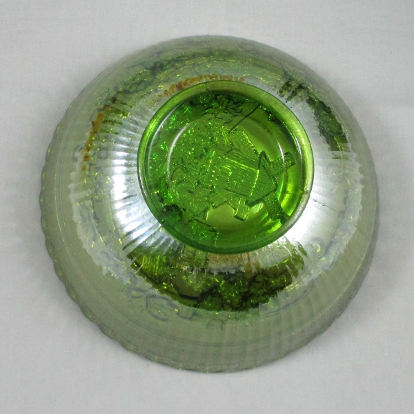 Antique Imperial Windmill Green Carnival Glass Round Bowl
