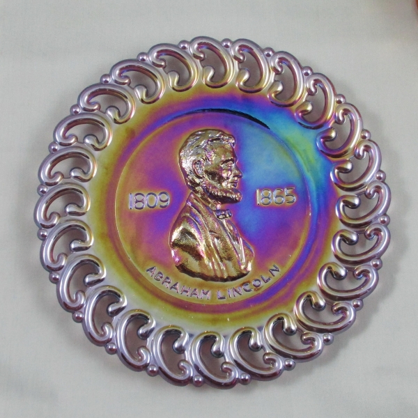 LE Smith Purple Abraham Lincoln Carnival Glass Plate