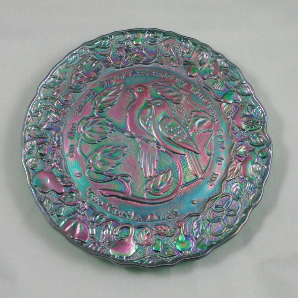 Imperial Green 12 Days of Christmas Carnival Glass Plate #2 Two Turtle Doves