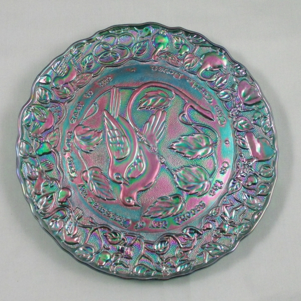 Imperial Green 12 Days of Christmas Carnival Glass Plate #2 Two Turtle Doves