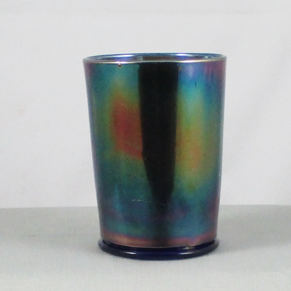 Antique Northwood? Enameled Spring Festival Blue Carnival Glass Tumbler