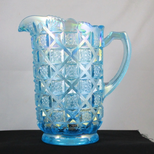 Westmoreland Ice Blue Checkerboard Carnival Glass Water Pitcher