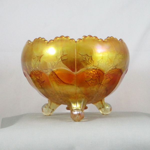 Antique Fenton Stag & Holly Marigold Carnival Glass Giant Rose Bowl