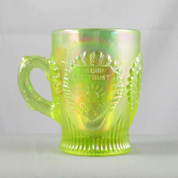 Fenton Vaseline Beaded Shell Carnival Glass Mug Limited Edition for ACGA