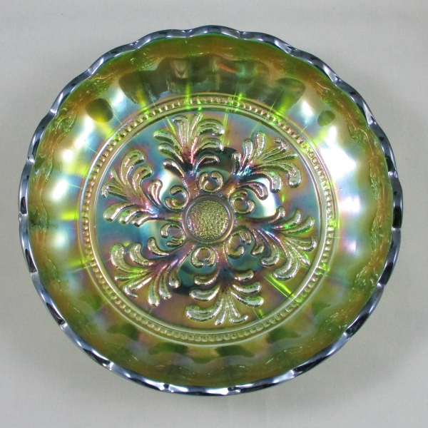 Antique Millersburg Green Mayan Carnival Glass Bowl