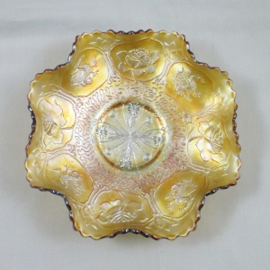 Antique Fenton Dragon & Lotus Powder Blue Carnival Glass Bowl