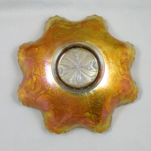 Antique Fenton Dragon & Lotus Powder Blue Carnival Glass Bowl