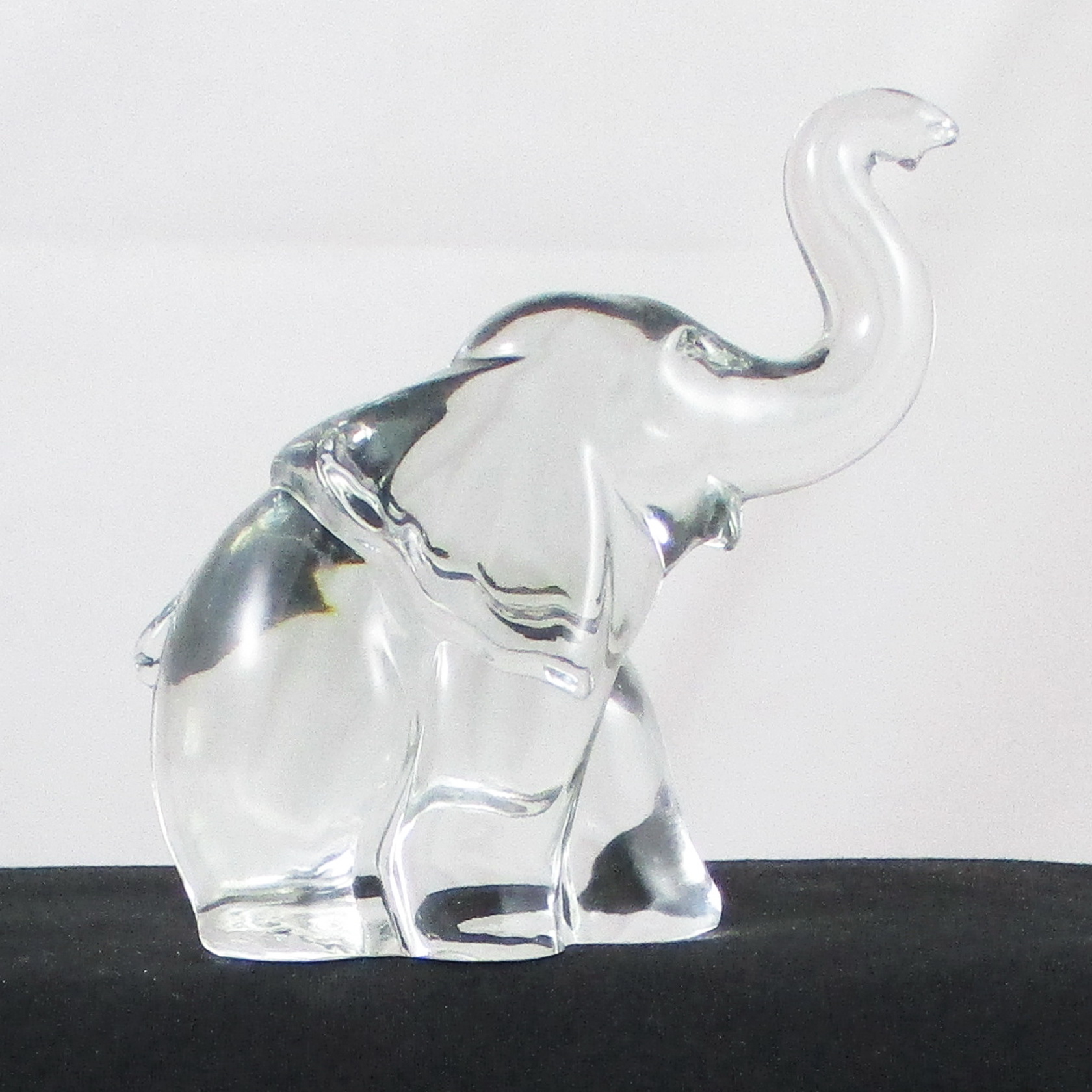 Italian Vilca Clear Crystal Elephant Paperweight, Signed
