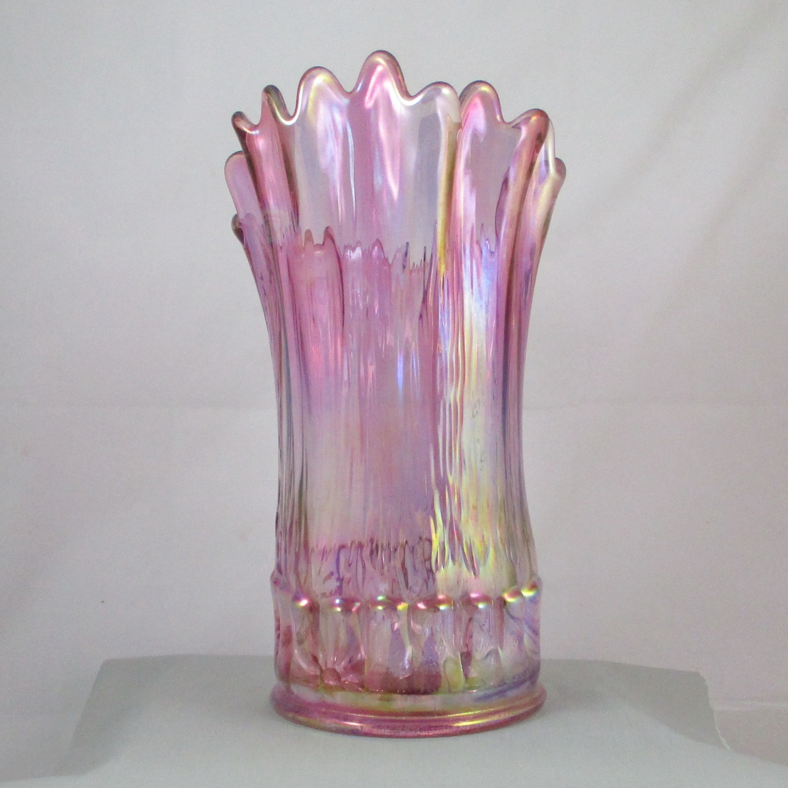 Levay Good Luck Pink Carnival Glass Swung Funeral Vase Carnival Glass