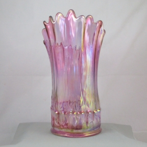 Levay Good Luck Pink Carnival Glass Swung Funeral Vase