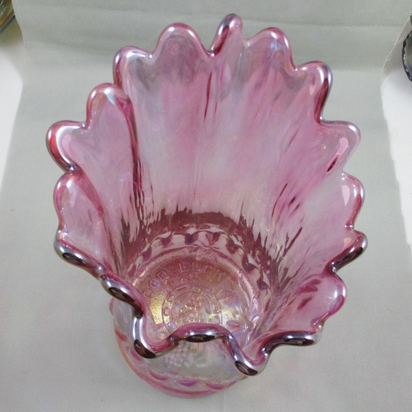 Levay Good Luck Pink Carnival Glass Swung Funeral Vase