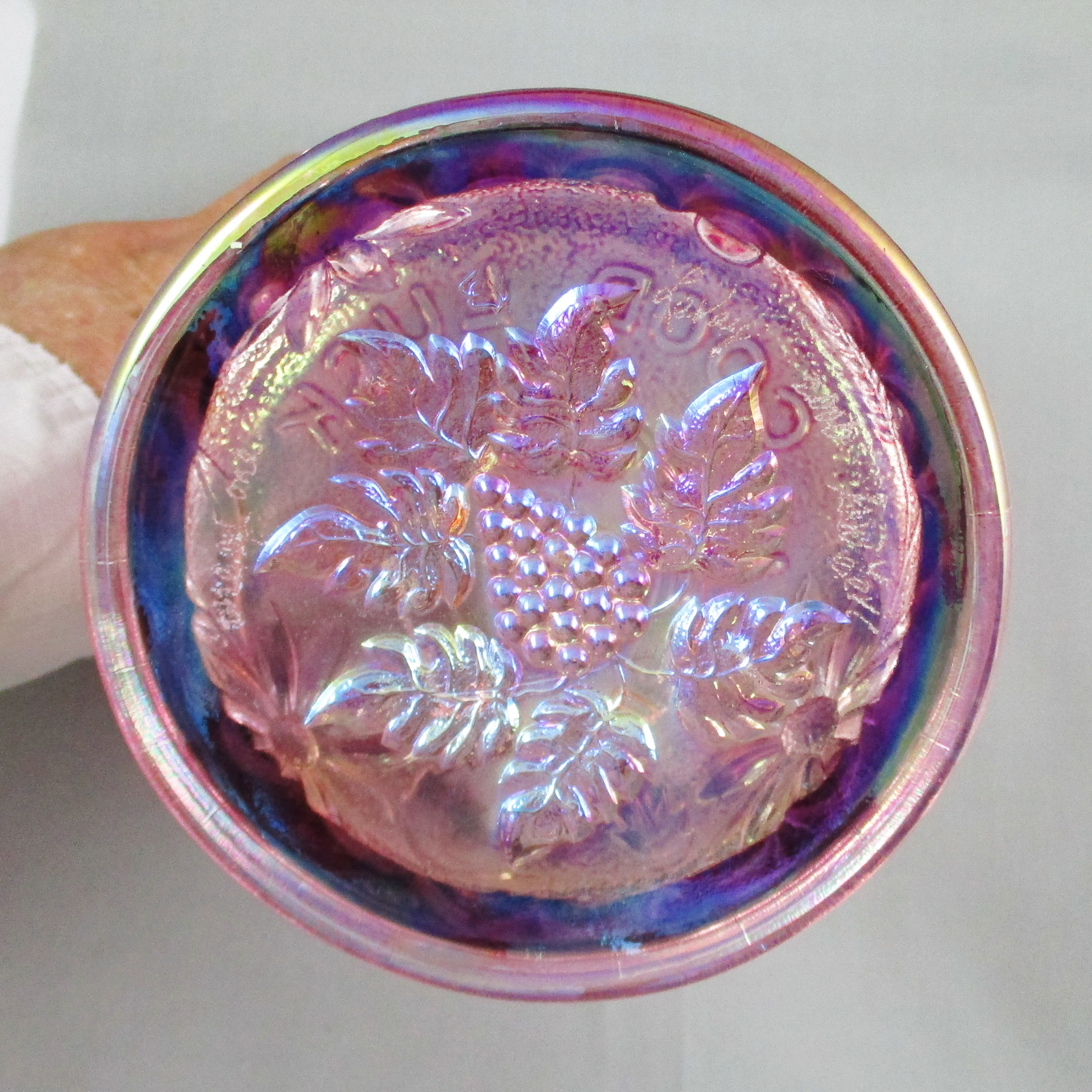 Levay Good Luck Pink Carnival Glass Swung Funeral Vase Levay Good Luck Pink Carnival Glass Swung Funeral Vase
