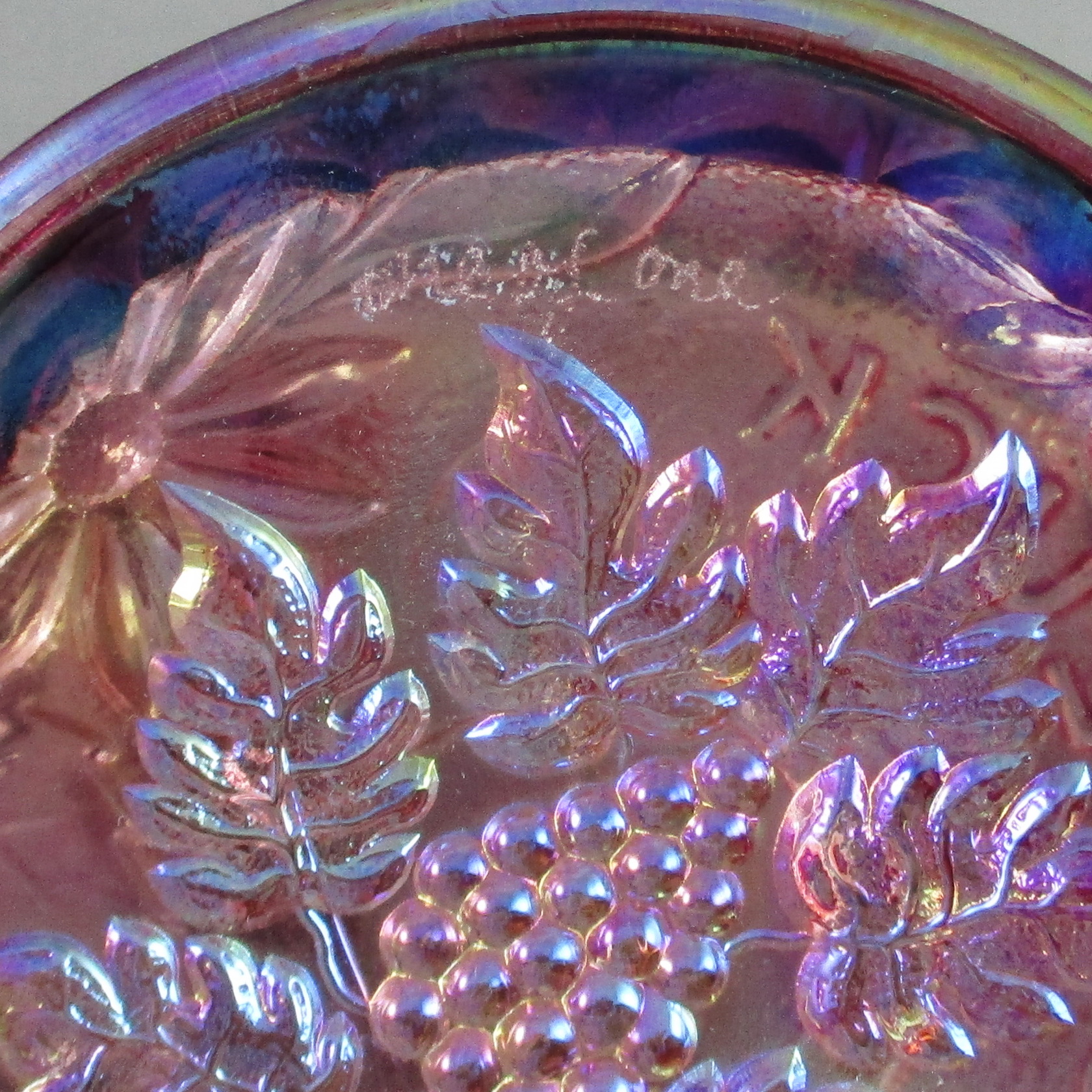 Levay Good Luck Pink Carnival Glass Swung Funeral Vase Levay Good Luck Pink Carnival Glass Swung Funeral Vase