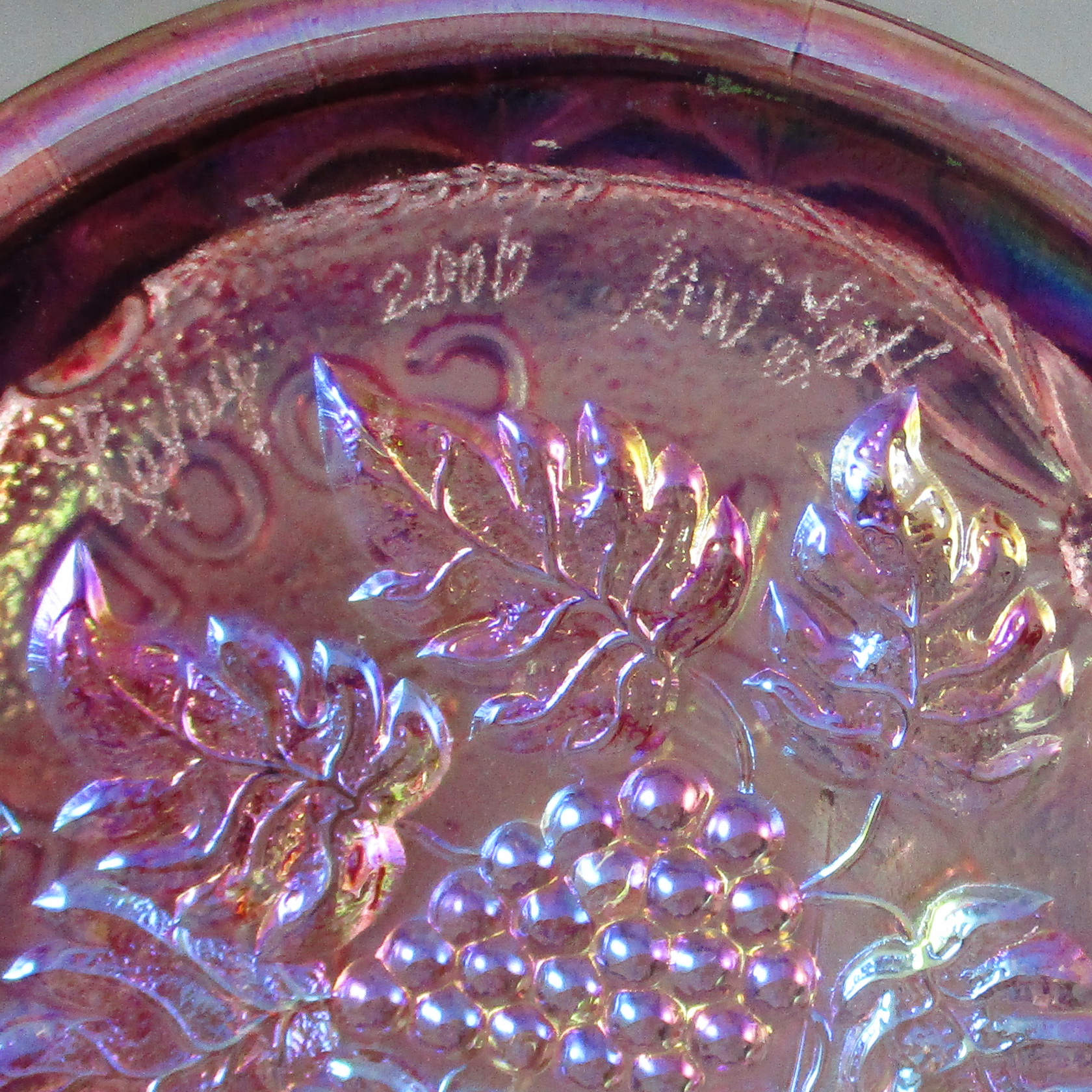 Levay Good Luck Pink Carnival Glass Swung Funeral Vase Levay Good Luck Pink Carnival Glass Swung Funeral Vase