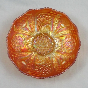 Antique Fenton Lotus & Thistle Marigold Carnival Glass Round Bowl