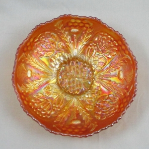 Antique Fenton Lotus & Thistle Marigold Carnival Glass Round Bowl