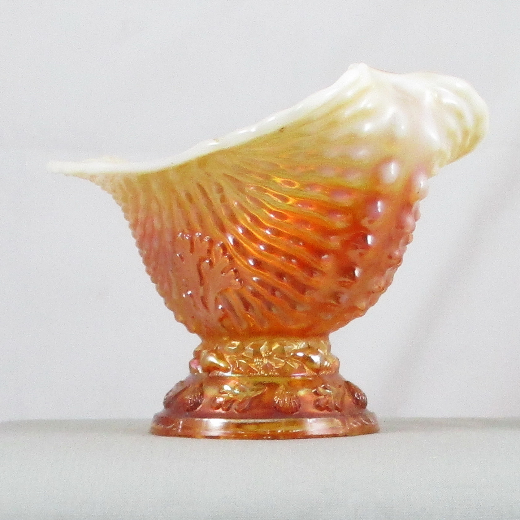 Antique Dugan Peach Opal Nautilus Carnival Glass Gravy or Creamer Antique Dugan Peach Opal Nautilus Carnival Glass Gravy or Creamer