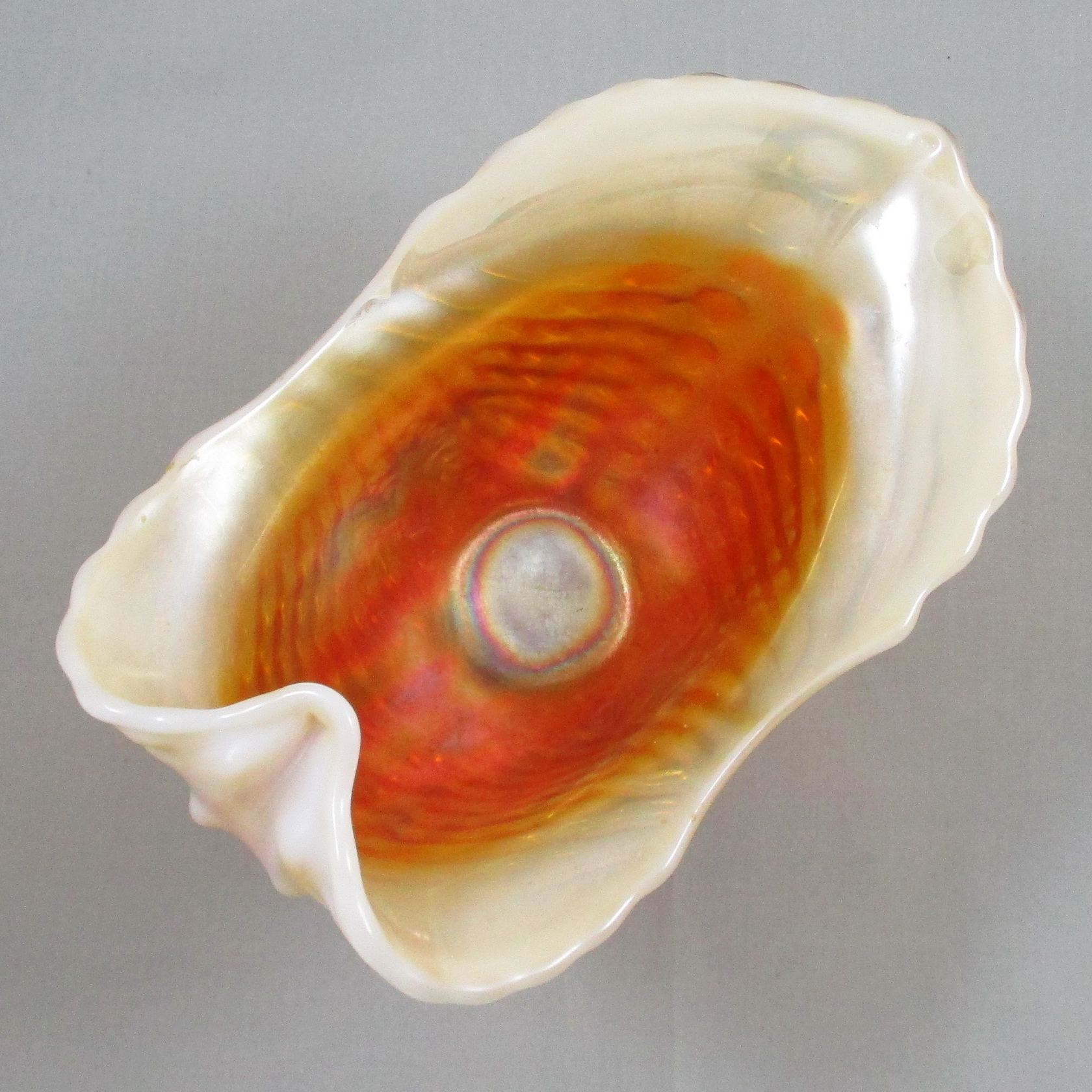 Antique Dugan Peach Opal Nautilus Carnival Glass Gravy or Creamer Antique Dugan Peach Opal Nautilus Carnival Glass Gravy or Creamer