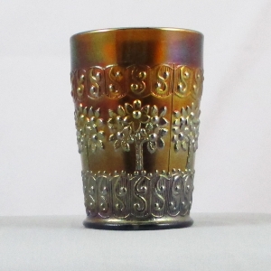 Antique Fenton Blue Orange Tree Scroll Carnival Glass Tumbler