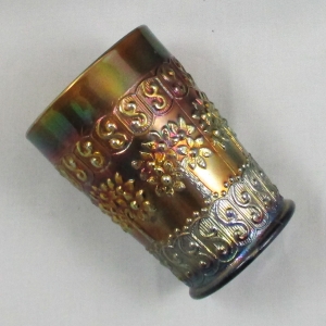 Antique Fenton Blue Orange Tree Scroll Carnival Glass Tumbler