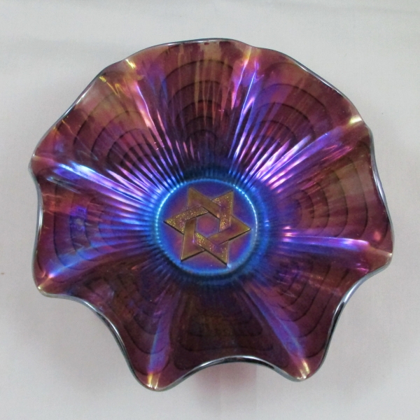Antique Imperial Purple Star of David Carnival Glass Bowl
